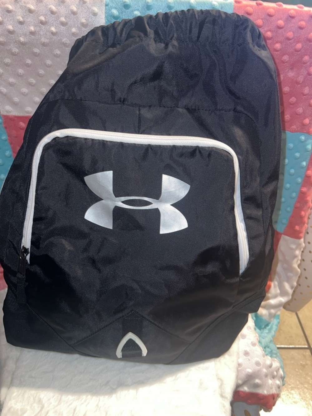 Under Armour Black Gym Sack with White Logo and Trim